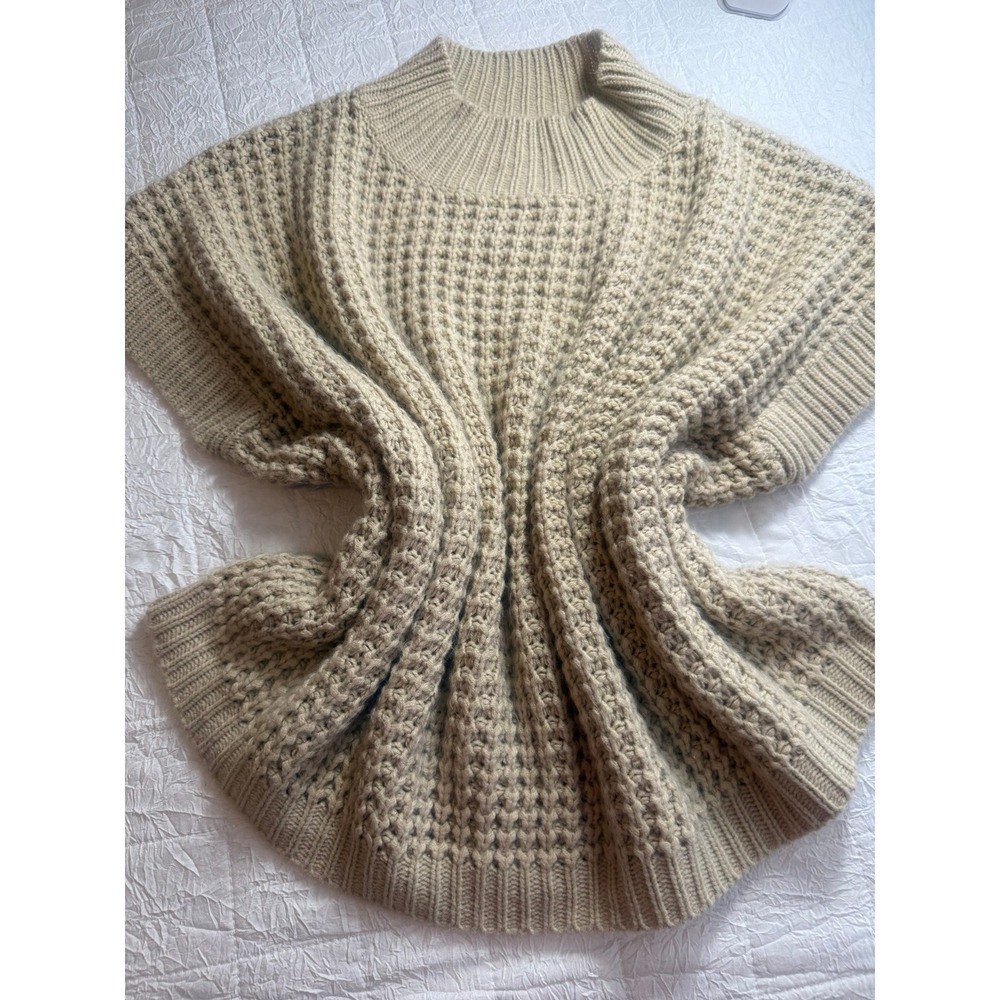 Waffle Knit Mock Neck Sweater Vest Beige Tan Oversized Sleeveless Pullover XL